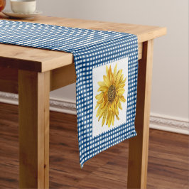 Country Style Blue Gingham Kariert mit Sonnenblume Kurzer Tischläufer