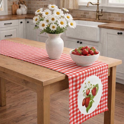 Country Style Erdbeeren mit Red Gingham Kurzer Tischläufer