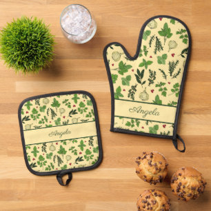 Country Style Garden Kräuter Gemustert Koch Ofenhandschuh & Topflappen-Set