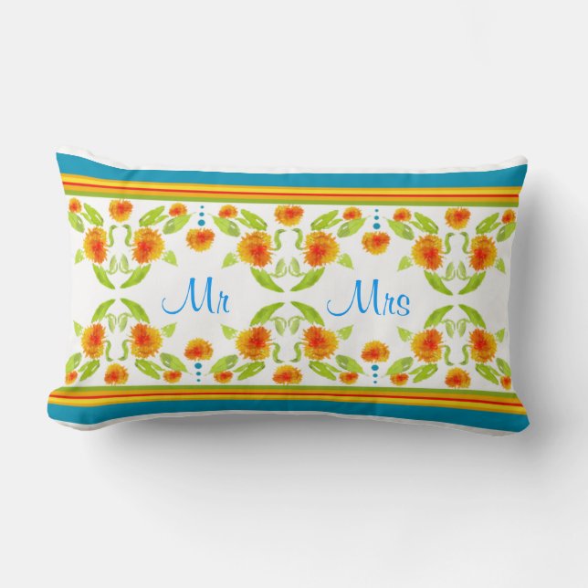 Country Style Marigolds Border Lumbar Pillow Lendenkissen (Vorderseite)