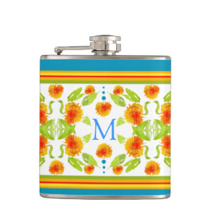 Country Style Marigolds Border Monogram Hip Flask Flachmann