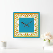 Country Style Marigolds Border Square Wall Uhr (Zuhause)