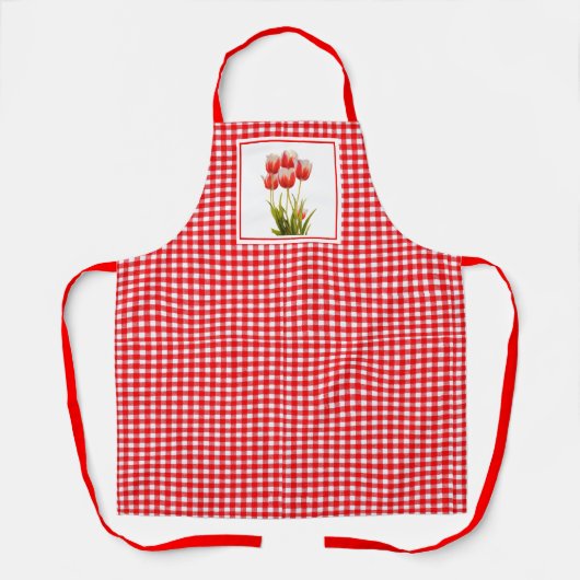 Country Style Red Gingham mit Red Tulips Schürze (Vorderseite)