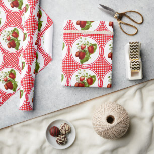 Country Style Red Gingham und Strawberry Muster Geschenkpapier