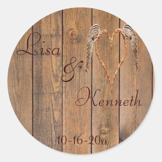 Country Style Rustic Angel Wings Wedding Runder Aufkleber (Vorderseite)