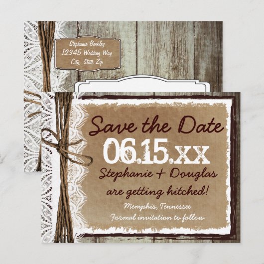 Country Style Rustikale Save the Date Postkarten (Vorne/Hinten)