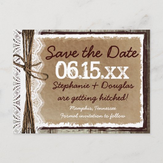 Country Style Rustikale Save the Date Postkarten (Vorderseite)