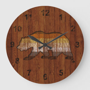 Country style Weathred Bären Stolz Farben Holz Große Wanduhr