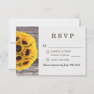 Country Sunblumen Barn Wood Wedding RSVP Karte