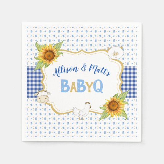 Country Sunblumen Blue Gingham Baby Q Barbeque Serviette (Vorderseite)