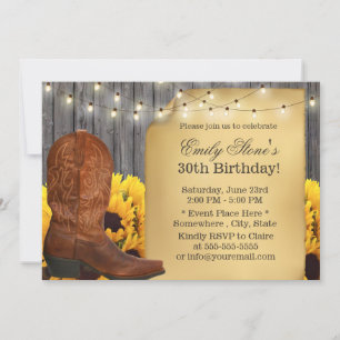 Country Sunblumen Cowgirl Barn Wood Geburtstag Einladung