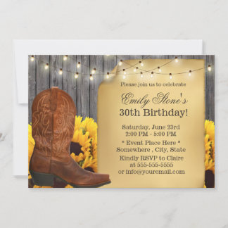 Country Sunblumen Cowgirl Barn Wood Geburtstag Einladung