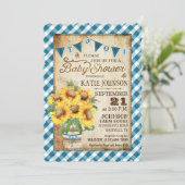 Country Sunblumen Gingham Karo Boy Baby Dusche Einladung (Stehend Vorderseite)