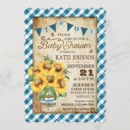 Country Sunblumen Gingham Karo Boy Baby Dusche Einladung