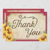 Country Sunblumen Gingham Karo Rustic Vielen Dank Dankeskarte (Vorne/Hinten)