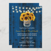 Country Sunblumen Jar Navy Blauer Barn Hochzeit Einladung (Vorne/Hinten)