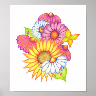 Country Sunblumen Ladybugs Art Poster Print