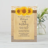 Country Sunblumen Laked Burlap Geburtstagsparty Einladung (Stehend Vorderseite)