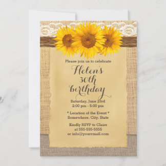 Country Sunblumen Laked Burlap Geburtstagsparty Einladung