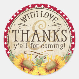 Country Sunblumen Red Gingham Karo Vielen Dank Runder Aufkleber