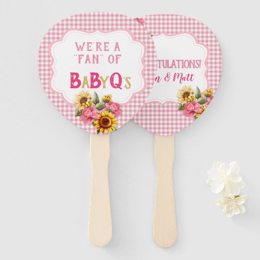 Country Sunblumen Rose Pink Gingham Karo BabyQ Fächer (Vorne und Hinten)