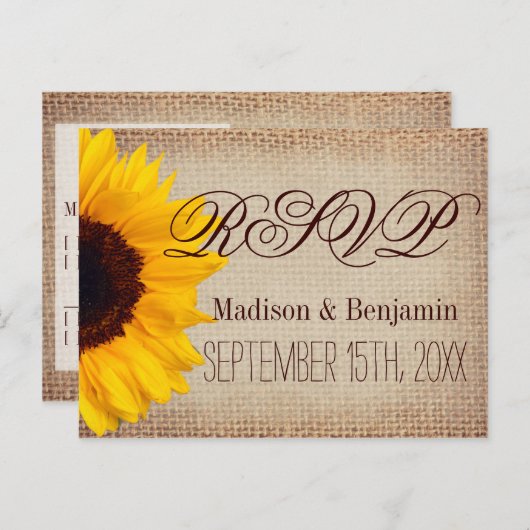 Country Sunblumen Rustic Burlap UAWG POSTCARDS Einladungspostkarte (Vorne/Hinten)