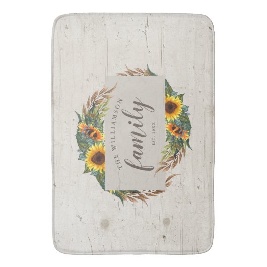 Country Sunblumen Rustic Wood Familienname Badematte (Vorderseite Vertikal)