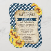 Country Sunblumen und Gingham Karo Baby Shower Einladung (Vorne/Hinten)