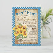 Country Sunblumen und Gingham Karo Baby Shower Einladung (Stehend Vorderseite)
