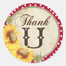 Country Sunblumen und Gingham Karo Vielen Dank Runder Aufkleber