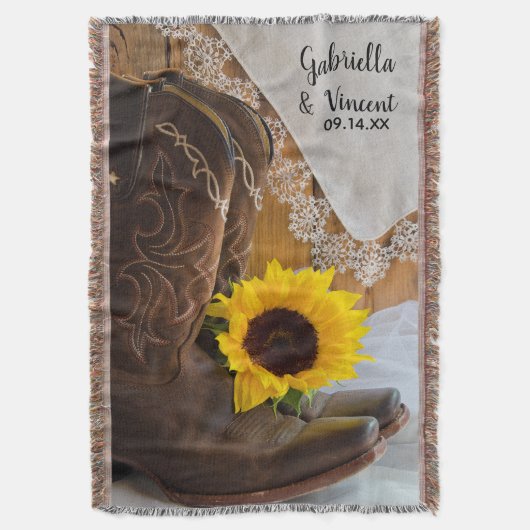 Country Sunflower and Lace Western Hochzeit Decke (Vorderseite Vertikal)