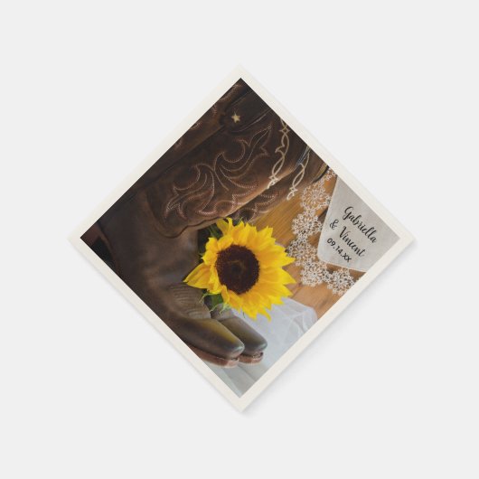 Country Sunflower and Lace Western Hochzeit Serviette (Ecke)