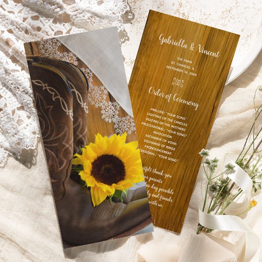Country Sunflower and Lace Western Hochzeitsprogra Programm