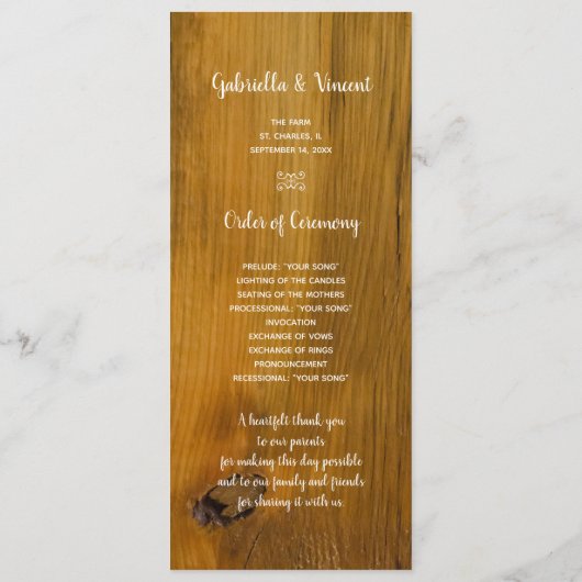 Country Sunflower and Lace Western Hochzeitsprogra Programm (Rückseite)