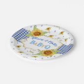Country Sunflower Blue Gingham Baby Q Barbeque Pappteller (Schrägansicht)