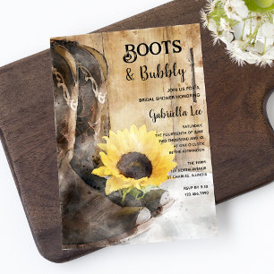 Country Sunflower Boots and Bubbly Brautparty Einladung