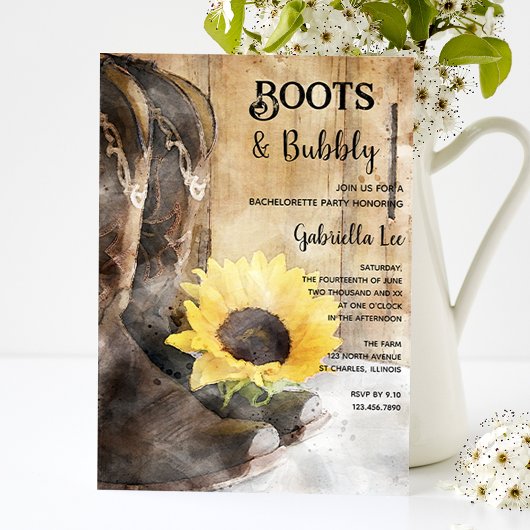 Country Sunflower Boots Bubbly Junggeselinnen-Absc Einladung