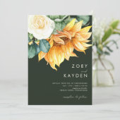 Country Sunflower Bouquet Grün in einer Hochzeit Einladung (Stehend Vorderseite)