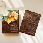 Country Sunflower Bouquet Holz alles in einer Hoch Einladung<br><div class="desc">Dieses Land Sonnenblumen Bouquet Holz alles in einer Hochzeitseinladung ist perfekt für Ihre einfache klassische boho Sommer-Hinterhof Scheune Hochzeit. Das Design besticht durch einen Bouquet Vintagen Aquarellgelgolds und rustikale orangefarbene Sonnenblumen, eine elegante moderne Salbei-Grün-Eukalyptus-Vegetation und eine weiße Elfenbein-Rose. Das Design ist ideal für eine lässige, minimalistische Herbstduft-Hochzeit im Freien. Bitte...</div>