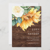 Country Sunflower Bouquet Holz alles in einer Hoch Einladung (Vorderseite)