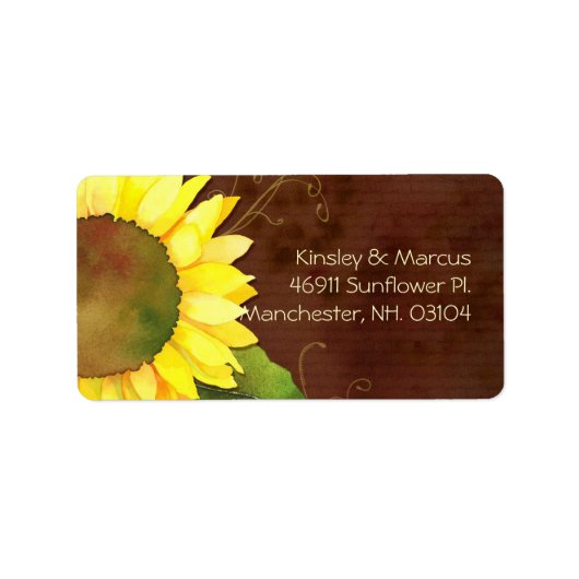 Country Sunflower Brown Wedge Address Adressaufkleber (Vorne)