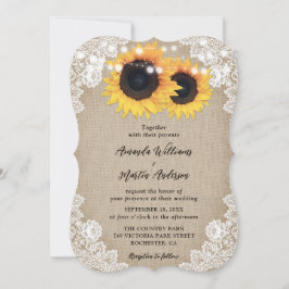 Country Sunflower Burlap Blues Hochzeit Einladung