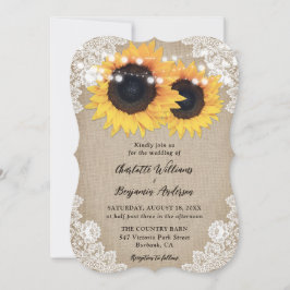 Country Sunflower Burlap Blues Hochzeit Einladung