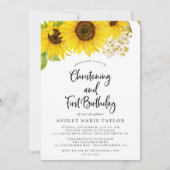 Country Sunflower Christening und Erster Geburtsta Einladung (Vorderseite)