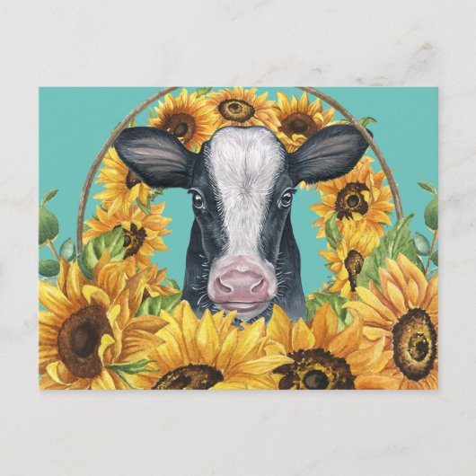 Country Sunflower Cow Postkarte (Vorderseite)