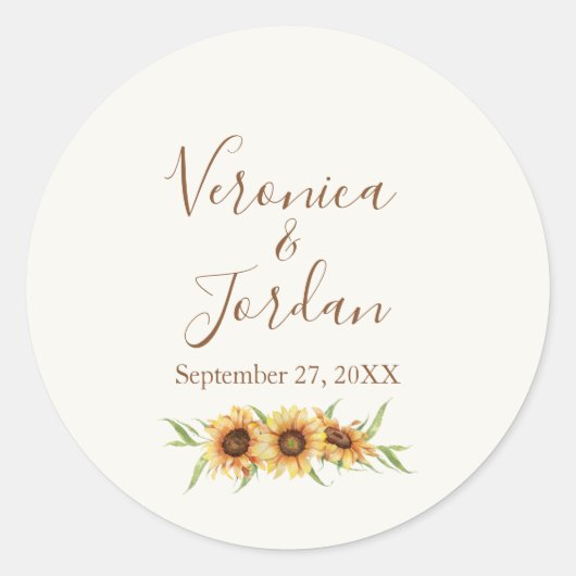 Country Sunflower Custom Wedding Stickers (Vorderseite)