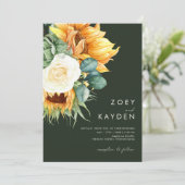 Country Sunflower | Dunkelgrün auf einer Hochzeit Einladung (Stehend Vorderseite)