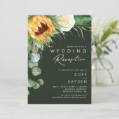 Country Sunflower | Dunkelgrüne Hochzeitsempfehlun Einladung (Stehend Vorderseite)