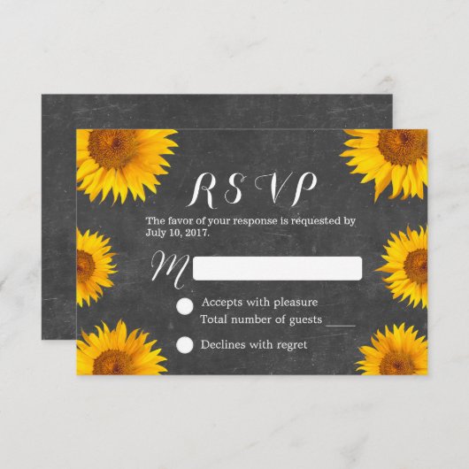 Country Sunflower Floral Chalkboard Hochzeit RSVP (Vorne/Hinten)