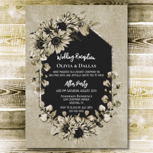 Country Sunflower Floral Hochzeitsempfang Einladung